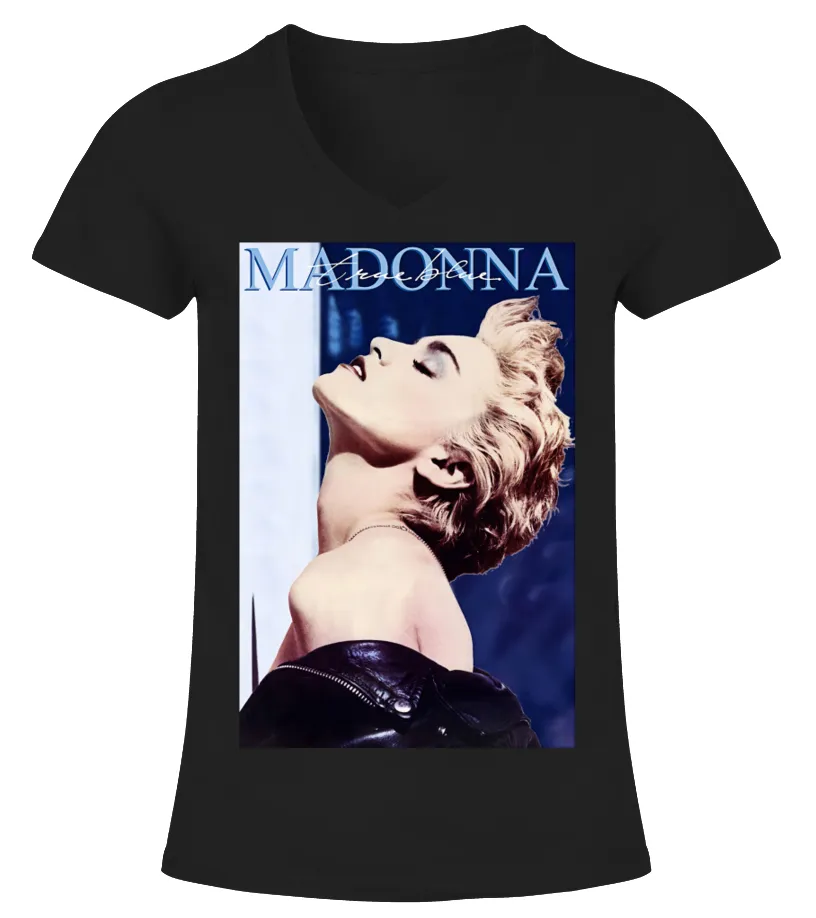 100IB069BK. MADONNA, “TRUE BLUE” CAMISETA CUELLO PICO MUJER
