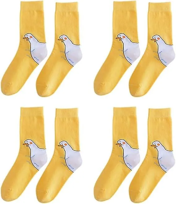 4 Pairs Duck Socks, Duck Printed Cartoon Cute Socks, Funny Goose Head Cotton Socks for Women Men