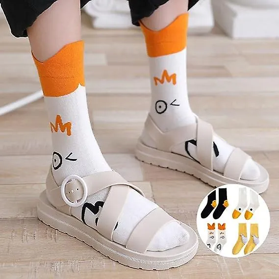 4 Pairs Duck Socks, Duck Printed Cartoon Cute Socks, Funny Goose Head Cotton Socks for Women Men