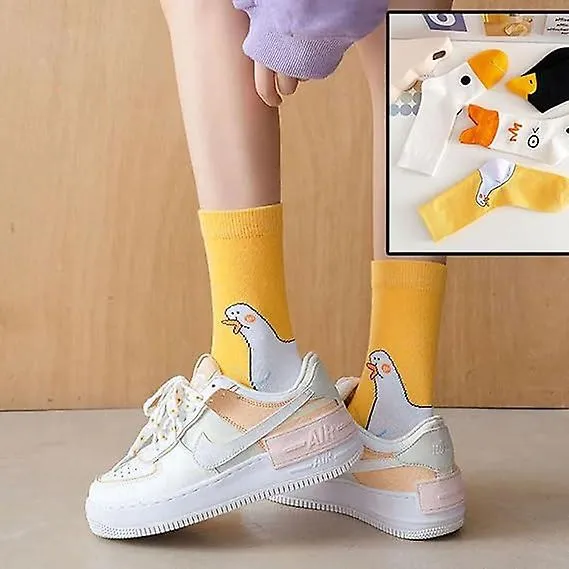 4 Pairs Duck Socks, Duck Printed Cartoon Cute Socks, Funny Goose Head Cotton Socks for Women Men