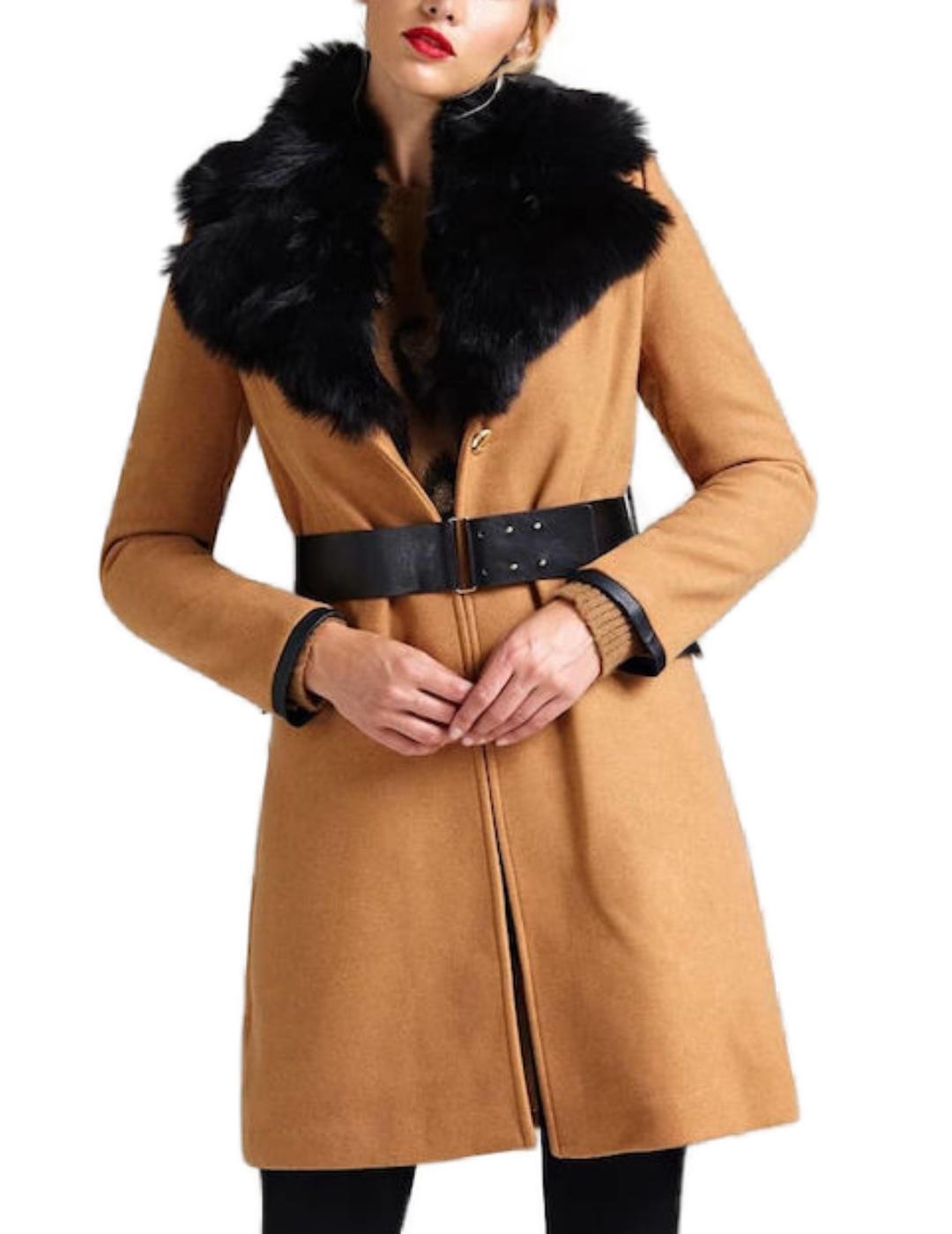 Abrigo de paño Guess Rosemary camel para mujer