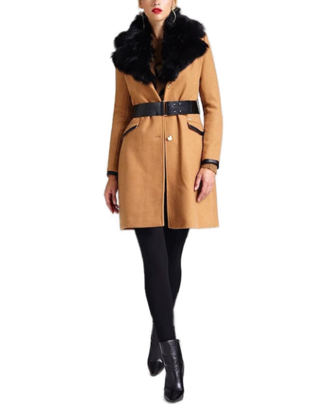 Abrigo de paño Guess Rosemary camel para mujer