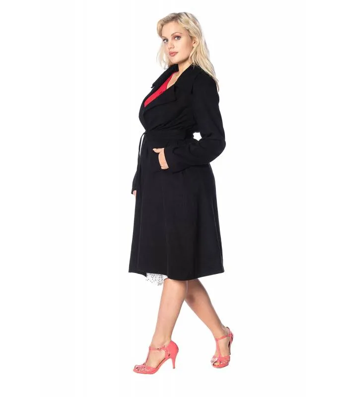 Abrigo Largo Negro Mujer Lazo Trench OT65003 BANNED