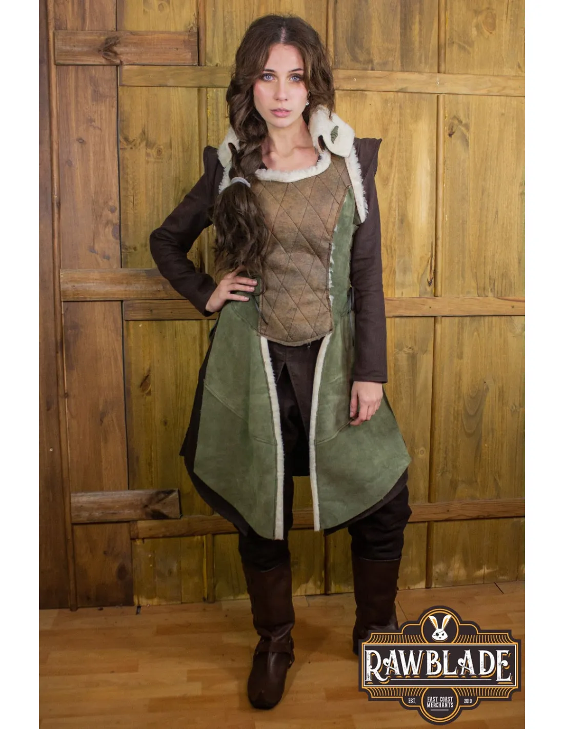 ABRIGO MEDIEVAL MUJER ELISABETA EN PIEL  VERDE