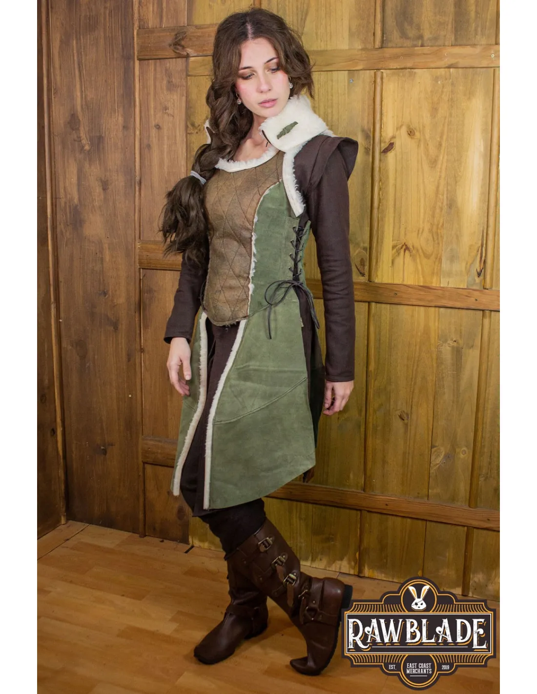 ABRIGO MEDIEVAL MUJER ELISABETA EN PIEL  VERDE