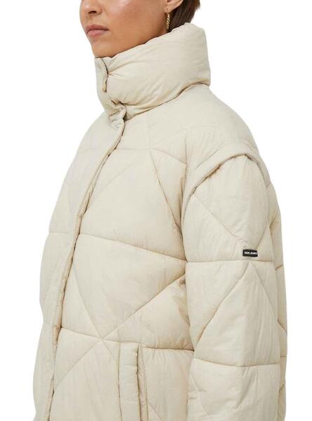 Abrigo Pepe Jeans Raven Beige Desmontable Para Mujer