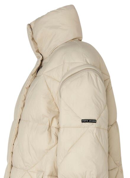 Abrigo Pepe Jeans Raven Beige Desmontable Para Mujer