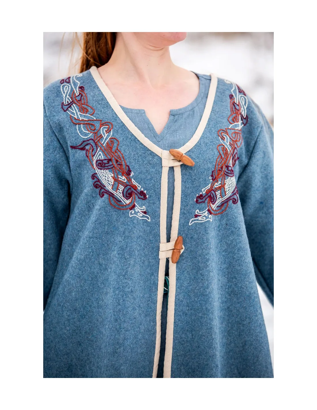 Abrigo vikingo para mujer modelo Birka Skadi, azul