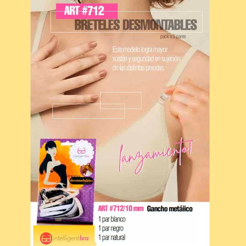 ART.IB712 BRETELES DESMONTABLE PACK X3 DE DIEZ MM GANCHO METAL