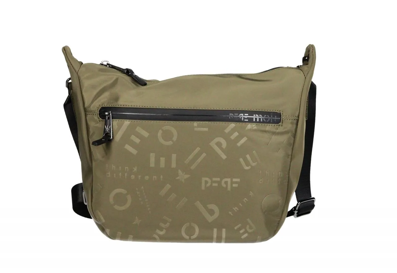 Bolso Nilon Kaki Logotipado 2 Bolsillos Asa Cinta Negra
