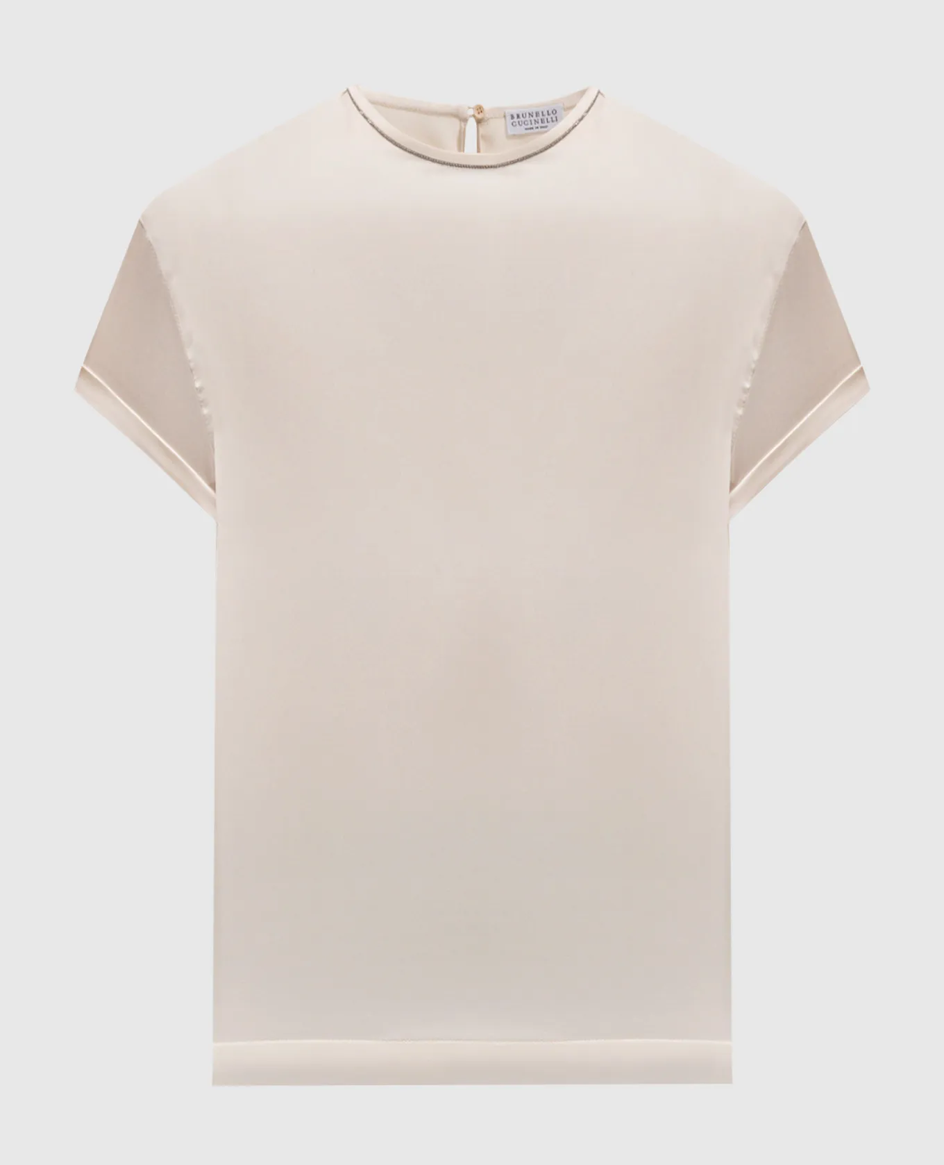 Brunello Cucinelli Beige silk blouse with monil ecolathoon chain