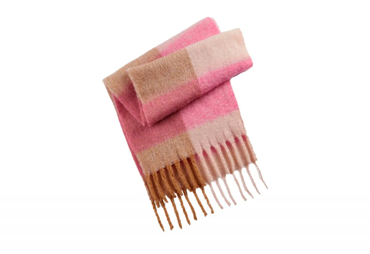 Bufanda Camel/beige/rosa Flecos Largos Retorcidos