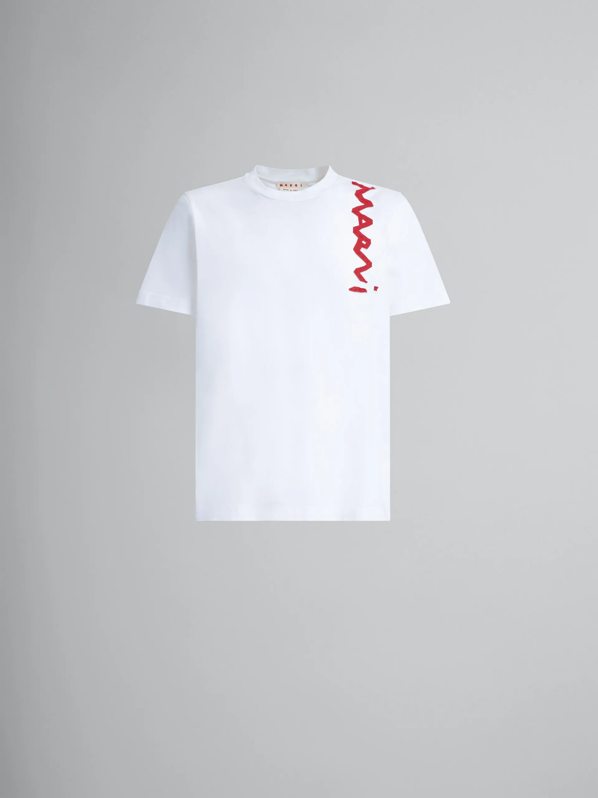 Camiseta blanca de algodón orgánico con logotipo Marni de efecto remiendo