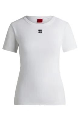 Camiseta de algodón con logo apilado bordado
