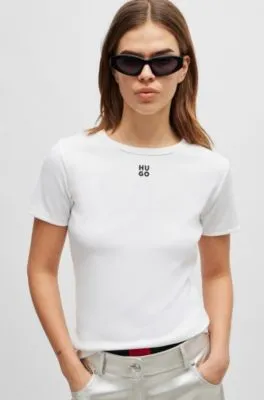 Camiseta de algodón con logo apilado bordado