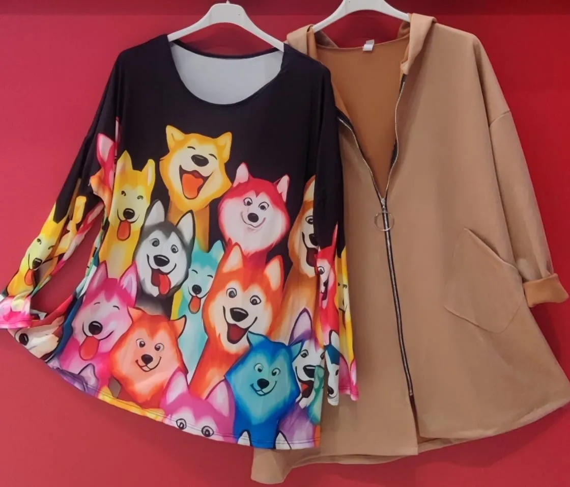 Camiseta Estampada Perritos Talla Grande