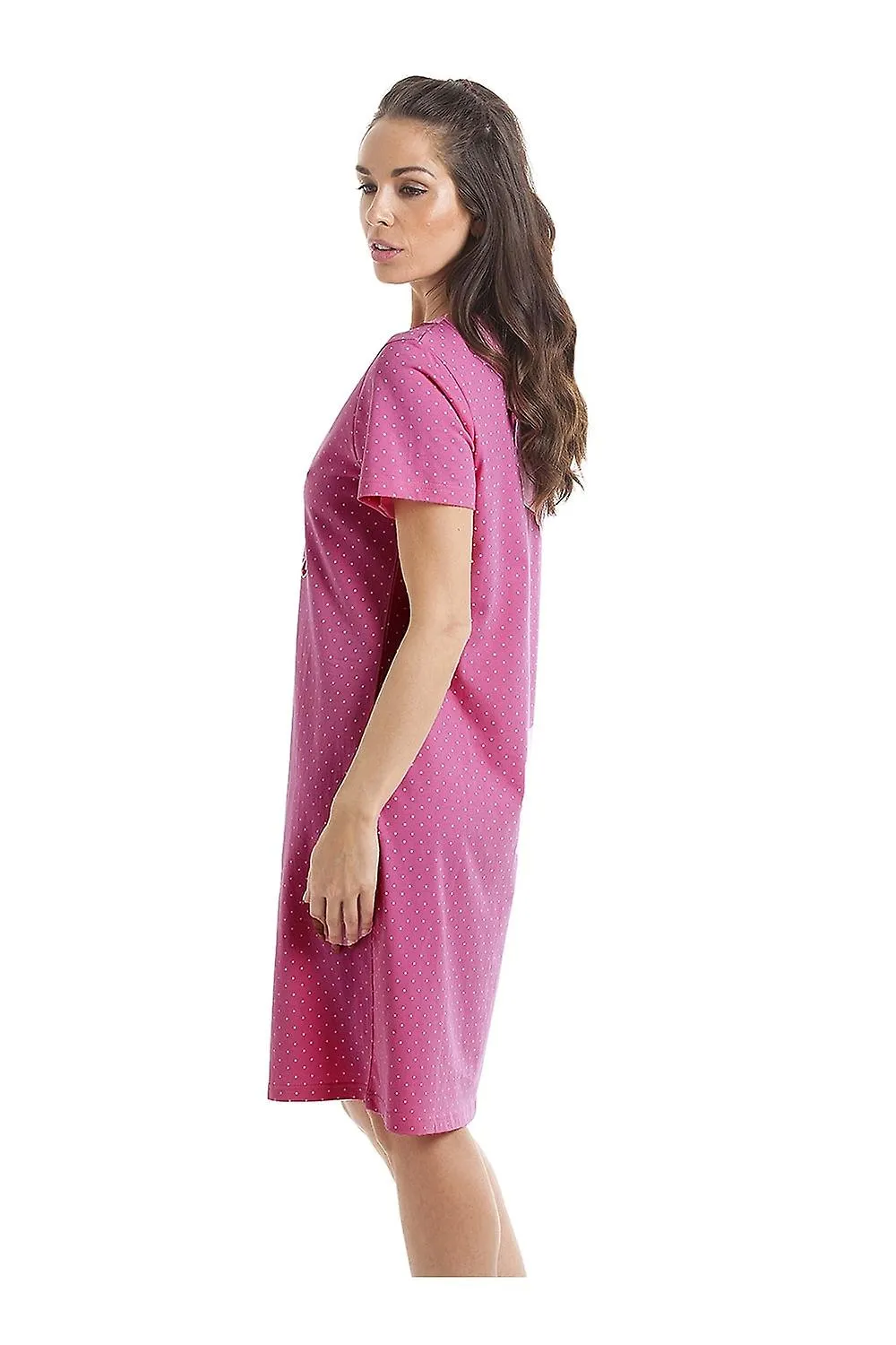 Camisón de algodón rosa fucsia Camille White Polka Dot Delicious para mujer