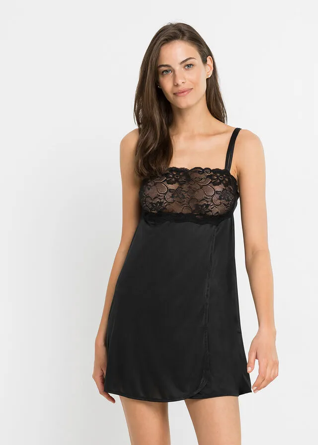 Camisón de satén Negro