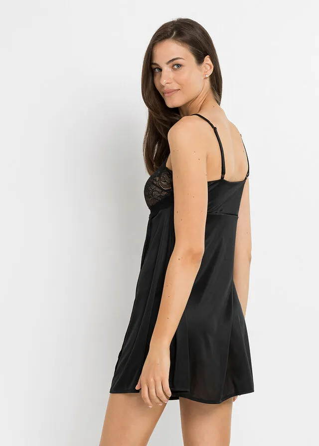 Camisón de satén Negro