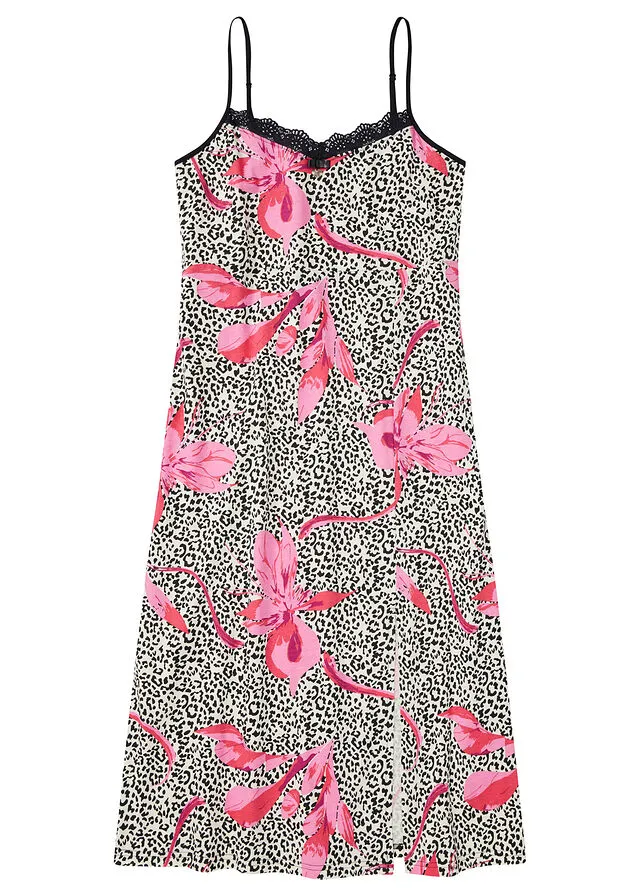 CAMISóN NEGROROSA HIBISCO ESTAMPADO