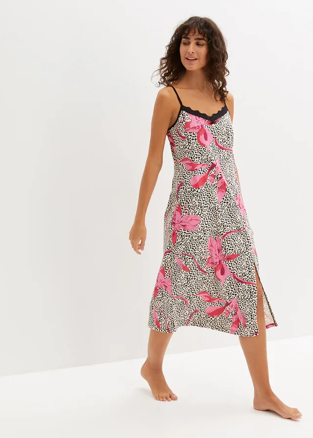 CAMISóN NEGROROSA HIBISCO ESTAMPADO
