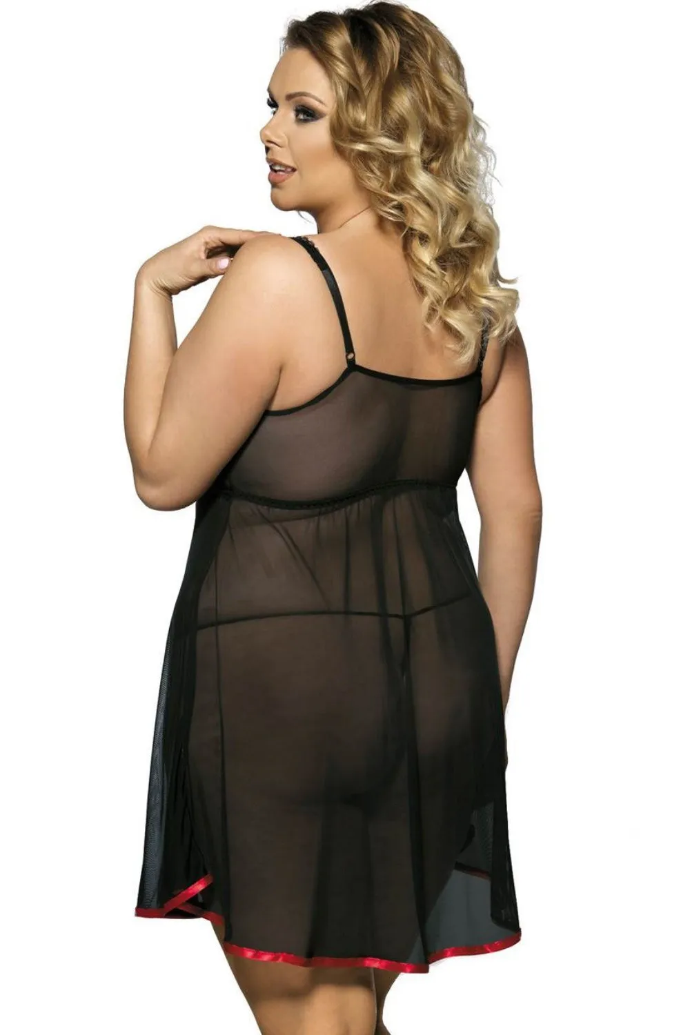 Camisón transparente negro y rojo