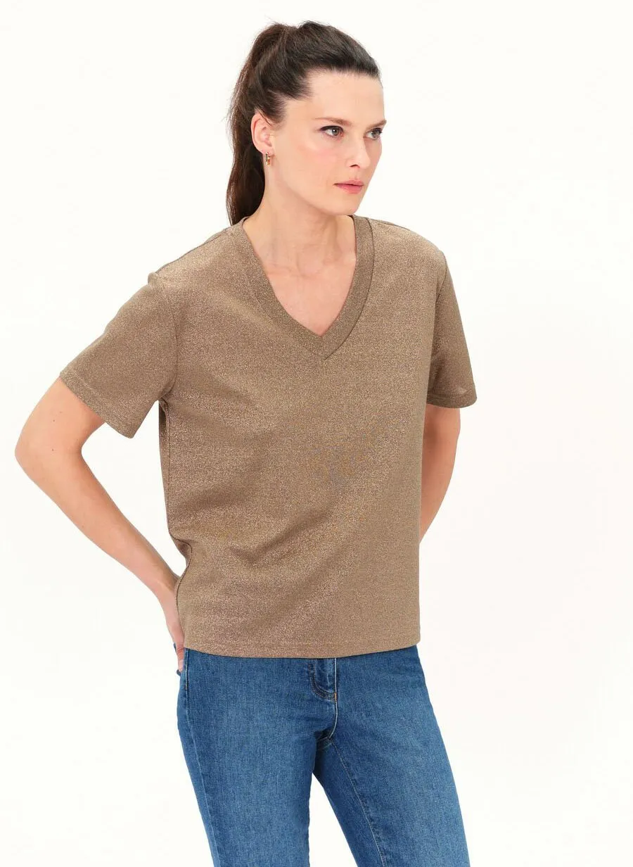 CAROLL TFOIL  CAMISETA METALIZADA DE MANGA CORTA EN DORADO