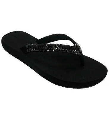 CHANCLAS DEDO PLAYA PISCINA MUJER TIRA BRILLANTES GIOSEPPON EN NEGRO