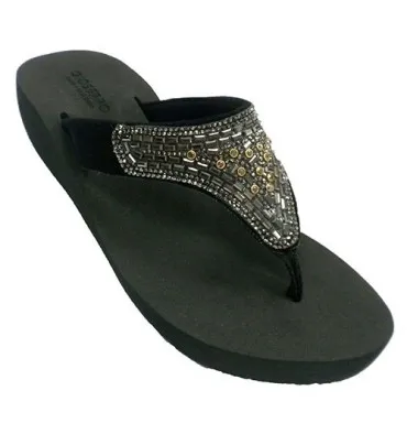 Chanclas mujer meter dedo cuña alta pedrería Gioseppo en negro