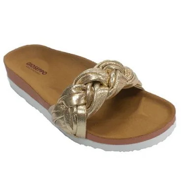 CHANCLAS PLAYA PISCINA MUJER TIRA TRENZADA GIOSEPPON EN DORADO