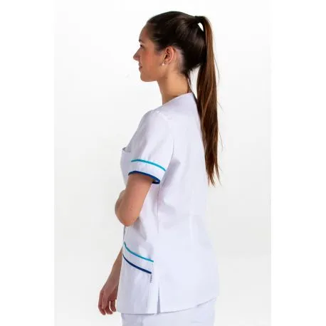 Chaqueta blanca con vivos en azul
