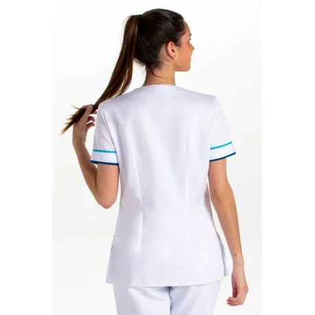 Chaqueta blanca con vivos en azul