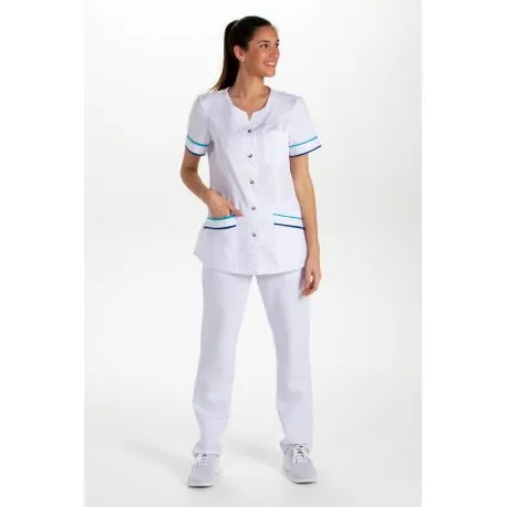 Chaqueta blanca con vivos en azul