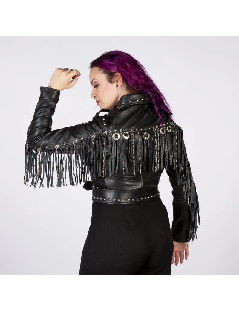 Chaqueta de mujer de cuero negro de oveja