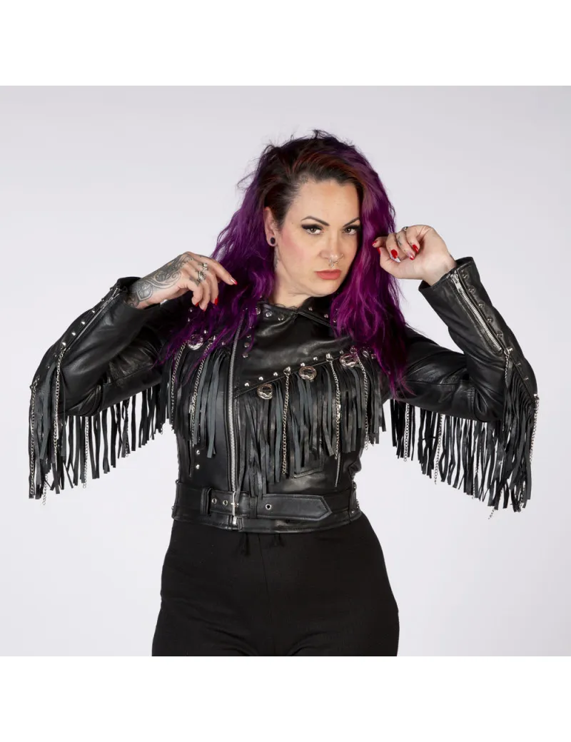 Chaqueta de mujer de cuero negro de oveja