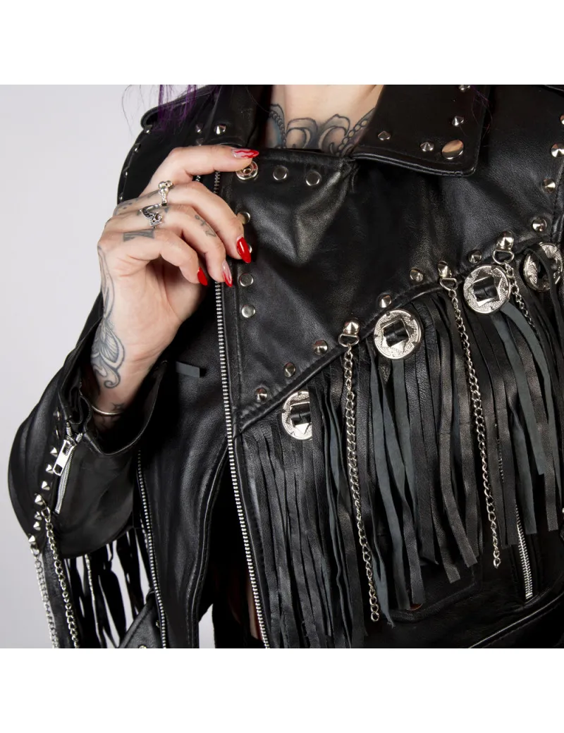 Chaqueta de mujer de cuero negro de oveja