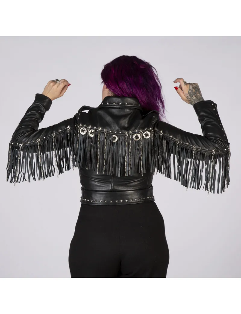 Chaqueta de mujer de cuero negro de oveja