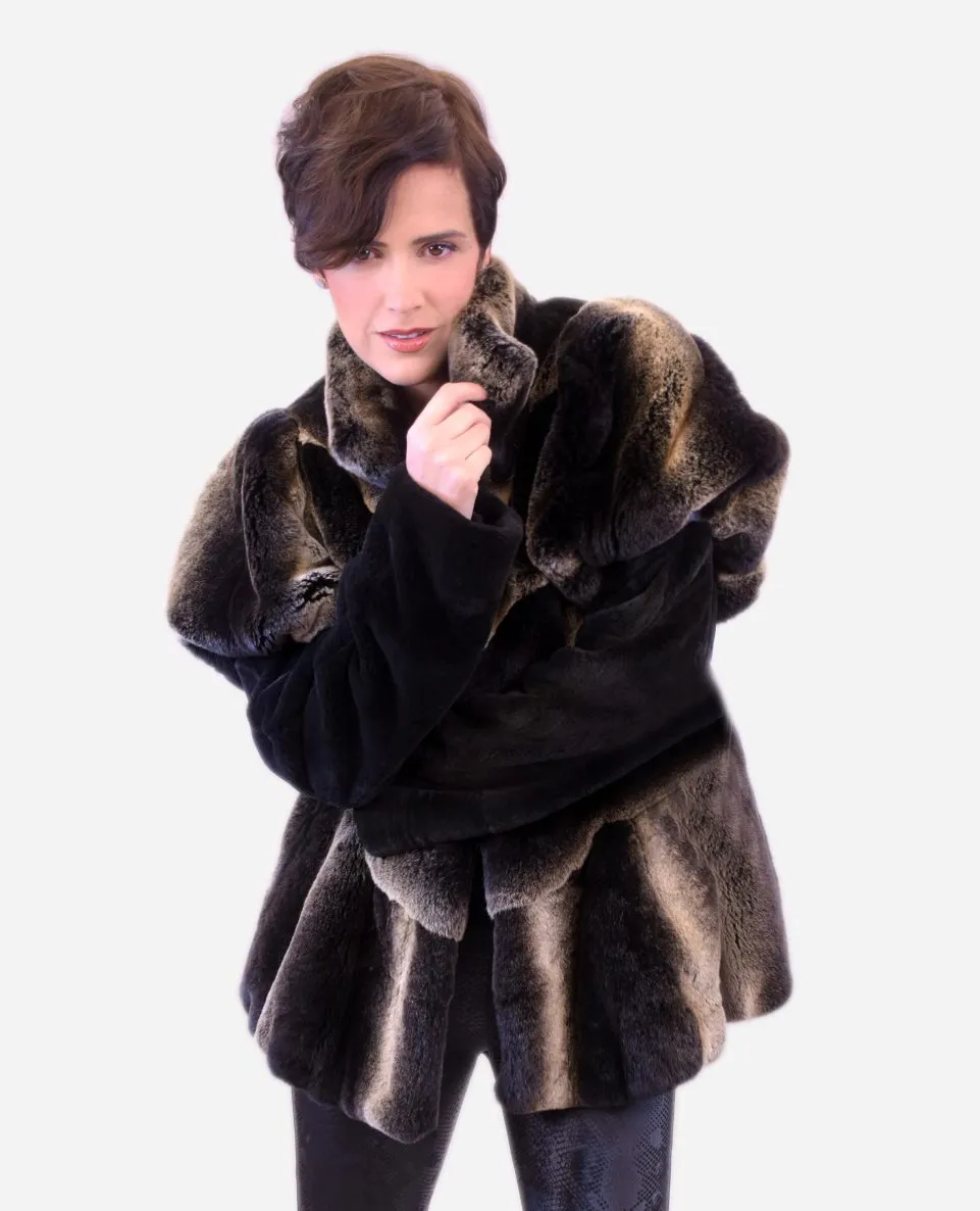 Chaqueta de pelo de mujer de rex rasado y mangas caídas