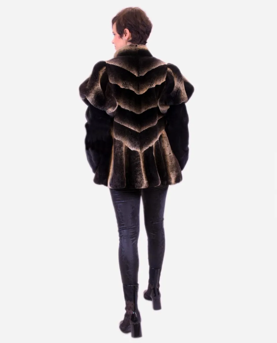 Chaqueta de pelo de mujer de rex rasado y mangas caídas