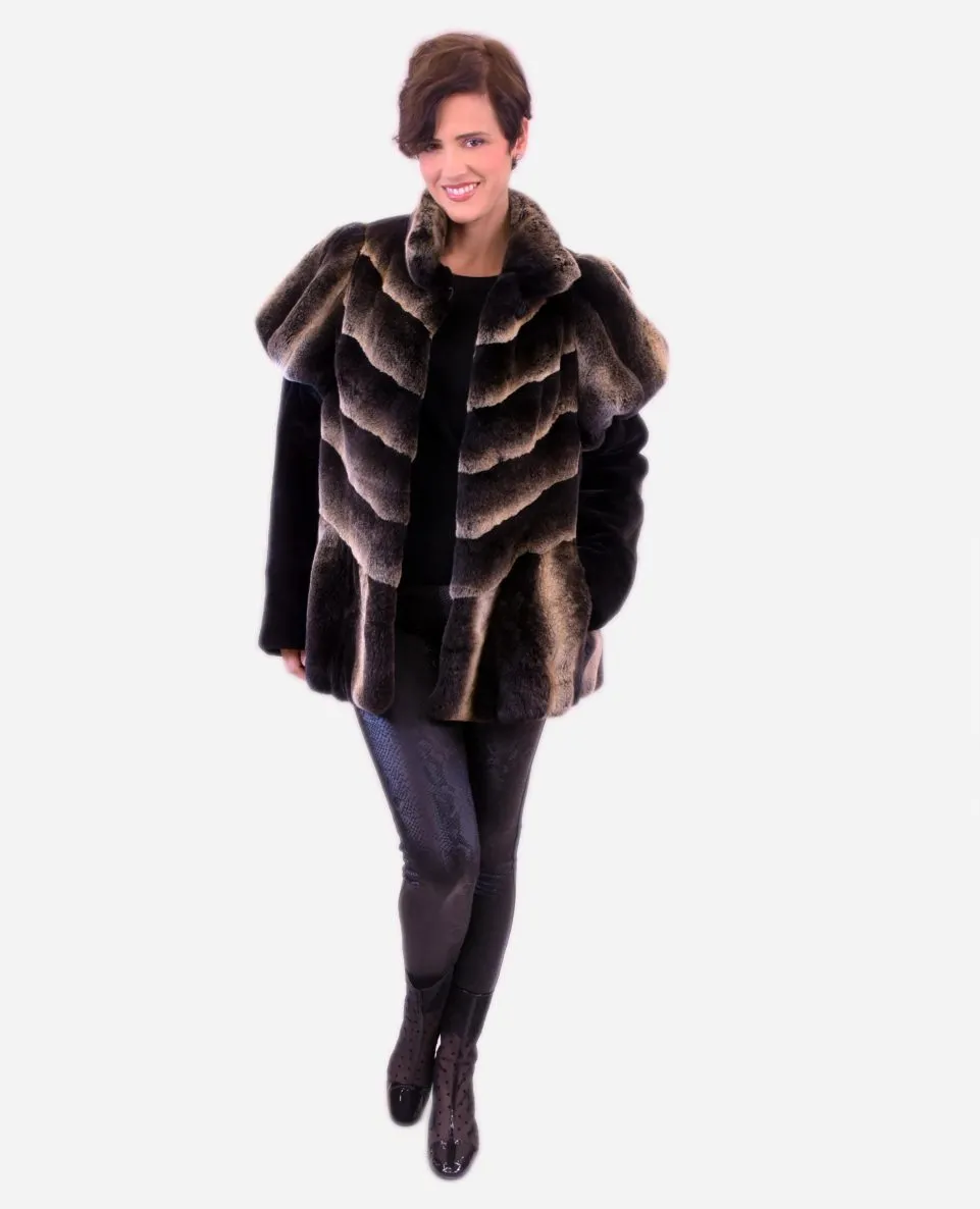 Chaqueta de pelo de mujer de rex rasado y mangas caídas
