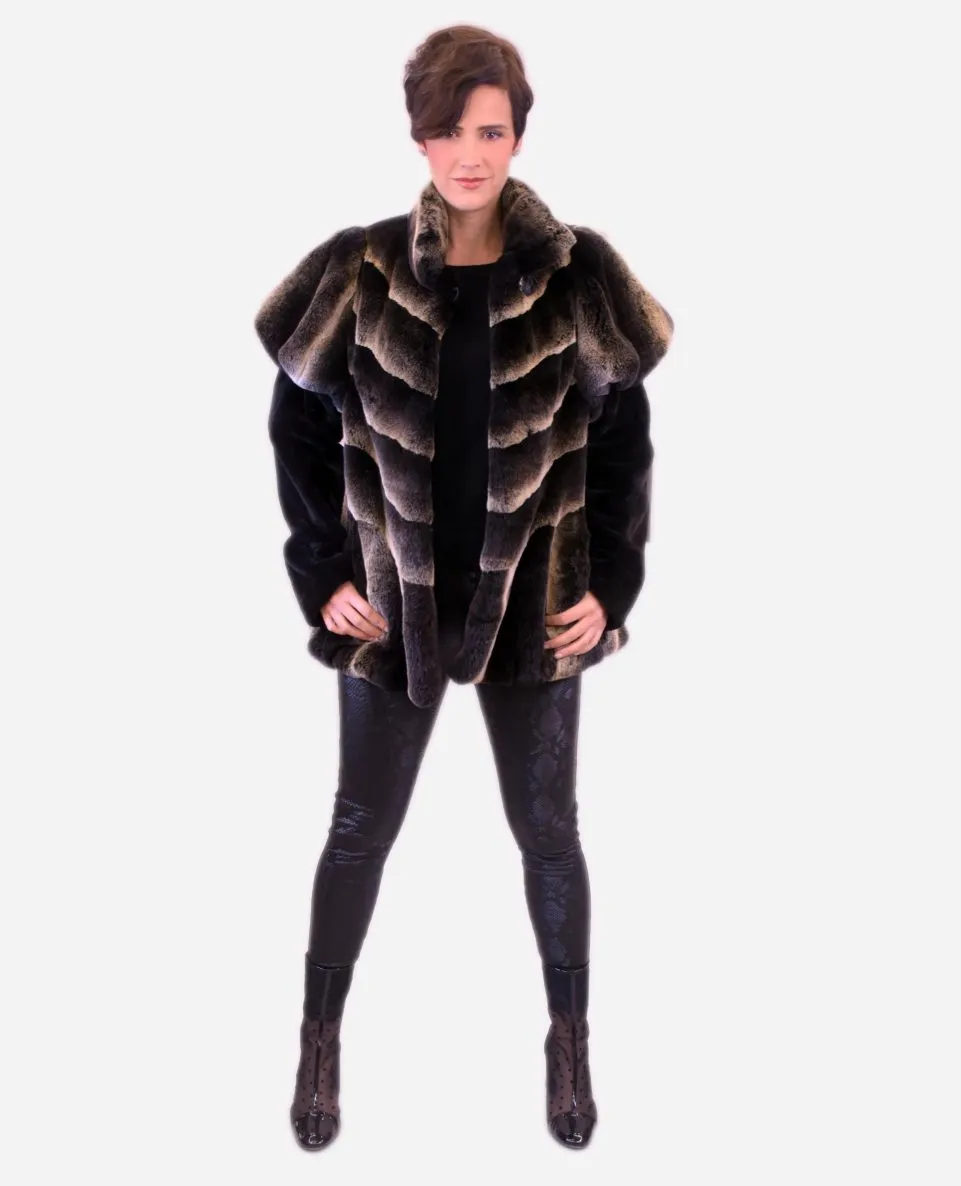 Chaqueta de pelo de mujer de rex rasado y mangas caídas