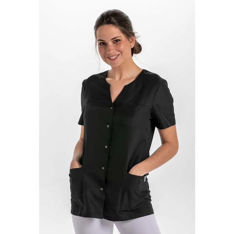CHAQUETA ENTALLADA CON CORCHETES NEGRA CUELLO LLAVE  DYNEKE