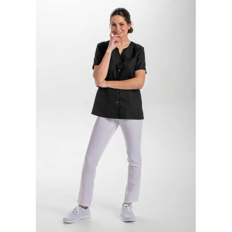 CHAQUETA ENTALLADA CON CORCHETES NEGRA CUELLO LLAVE  DYNEKE