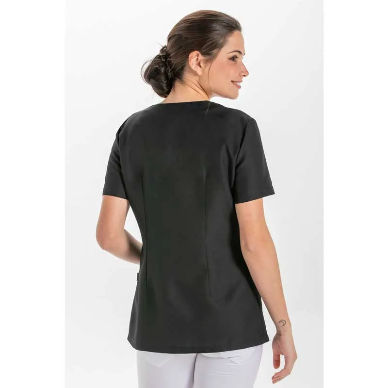 CHAQUETA ENTALLADA CON CORCHETES NEGRA CUELLO LLAVE  DYNEKE