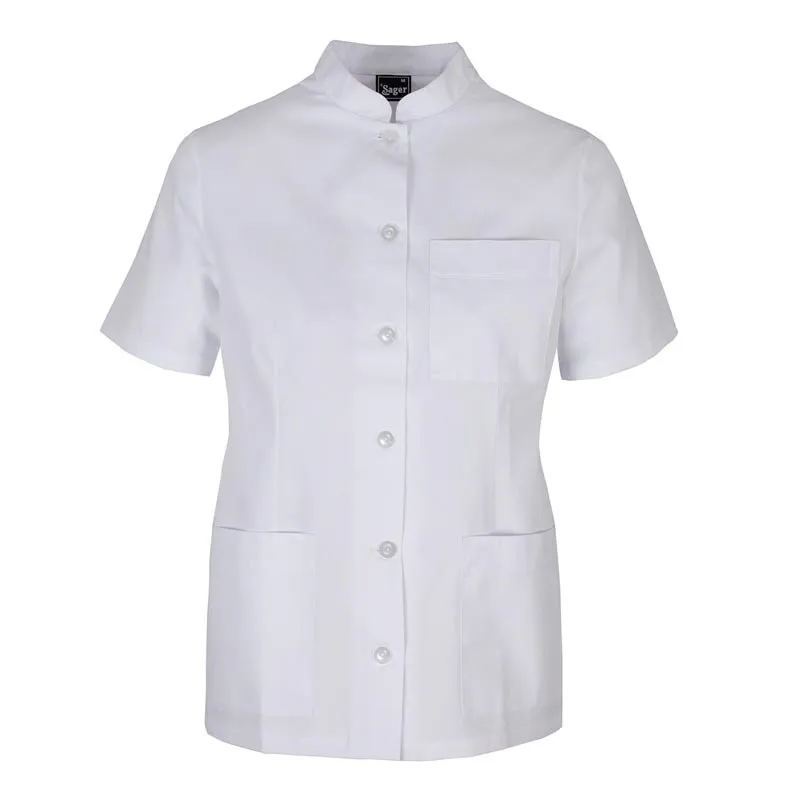 CHAQUETA ENTALLADA DE MUJER BLANCA CON BOTONES Y CUELLO MAO  SAGER