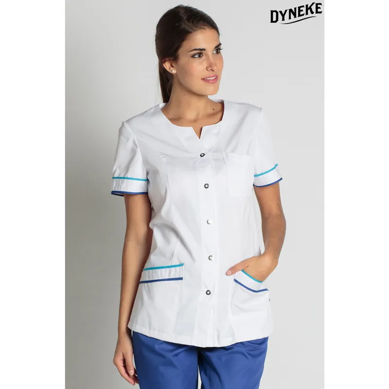 CHAQUETA LABORAL BLANCA CON VIVOS AZULINA  DYNEKE