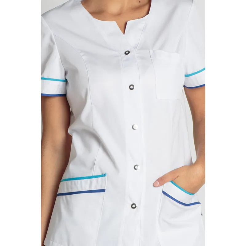 CHAQUETA LABORAL BLANCA CON VIVOS AZULINA  DYNEKE