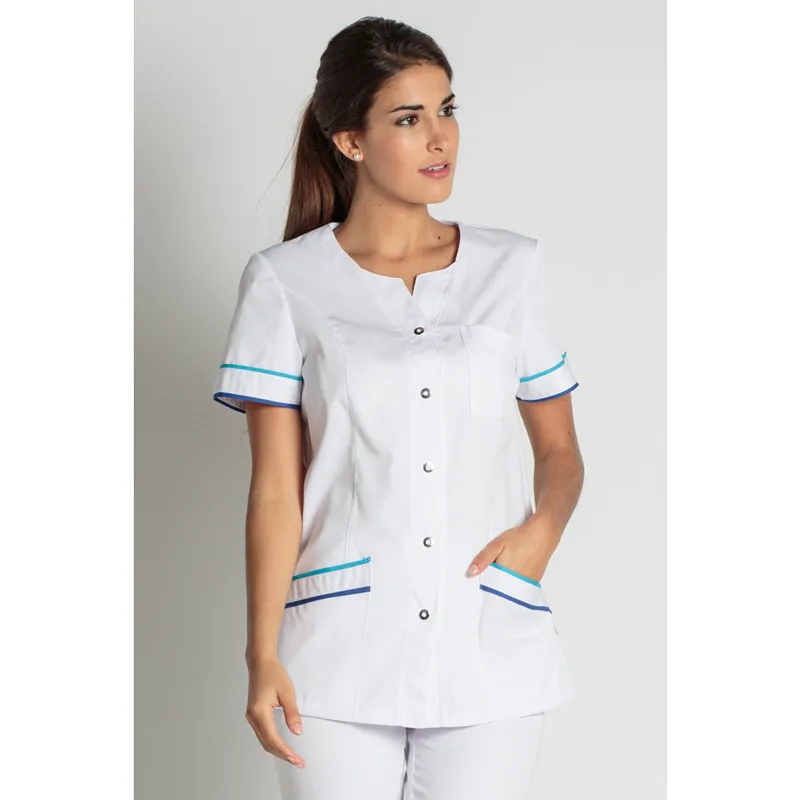 CHAQUETA LABORAL BLANCA CON VIVOS AZULINA  DYNEKE