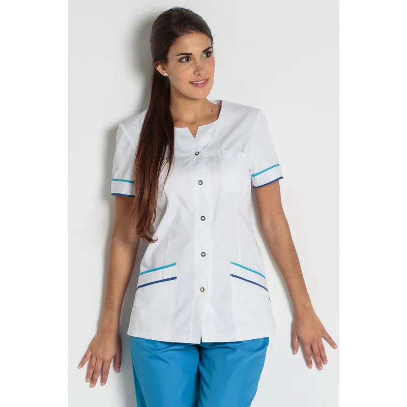 CHAQUETA LABORAL BLANCA CON VIVOS AZULINA  DYNEKE
