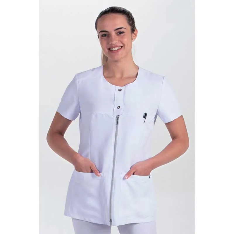 CHAQUETA MUJER CON CREMALLERA Y CORCHETES BLANCA  DYNEKE